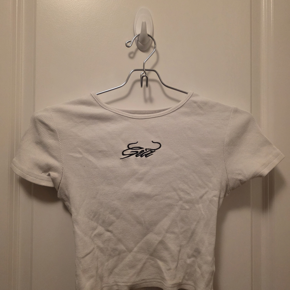 White Crop Top with Embroidered Logo